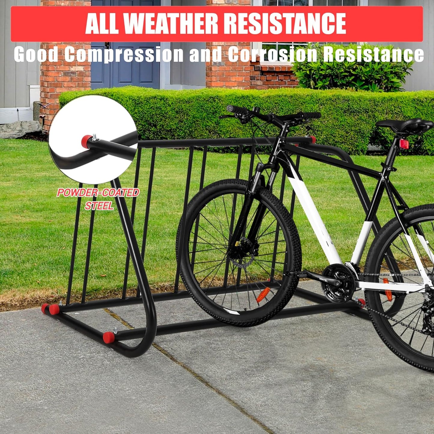 5 Holders Commercial Grid Bike Racks, 60" Length Outdoor Bike Rack, Powder Coated Steel Floor Bike Rack for Garages, Stores, Schools & Universities