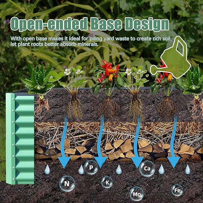 Domi Galvanized Raised Garden Bed, Outdoor Planter Garden Boxes Large Metal Planter Box for Gardening Vegetables Fruits Flowers, Green (8x4x2ft)