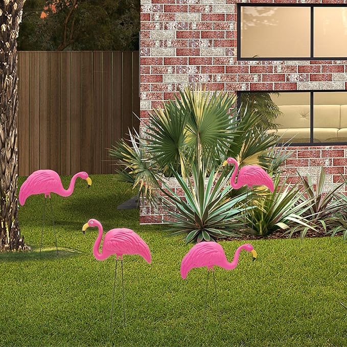4E's Novelty 4 Pink Flamingos Yard Decorations - Large 23" Flamingos Yard Ornaments - Pink Flamingos for Yard Sculptures & Statues - Lawn Flamingos Outdoor Garden Decor, Weather Resistant