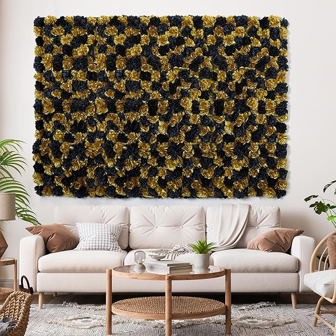 Artificial Flower Panels Rose Black Gold 15 * 15inch -12Pack 3D Floral Wall Backdrop for Party Stage Event Party Gothic Live Streaming Photography Anniversary Background Arrangement Decor