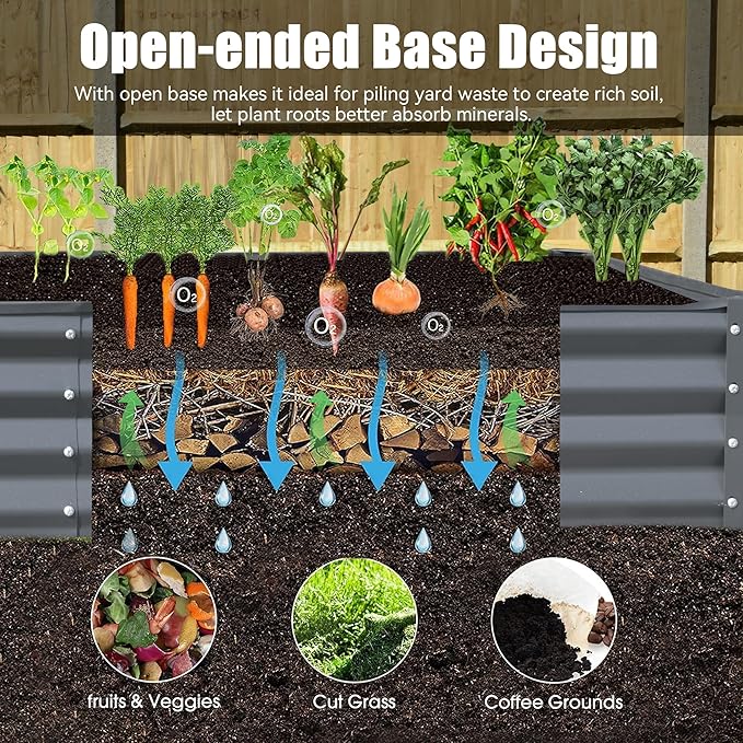 Domi Galvanized Raised Garden Bed, Outdoor Planter Garden Boxes Large Metal Planter Box for Gardening Vegetables Fruits Flowers, Dark Grey(6x3x1ft)