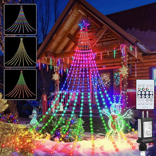 Christmas Decoration RGB String Lights, Outdoor Color Changing Christmas Lights 320 LED 11.5 Ft Star Tree Topper Fairy String Lights with 8 Light Modes for Christmas New Year Holiday Garden Yard