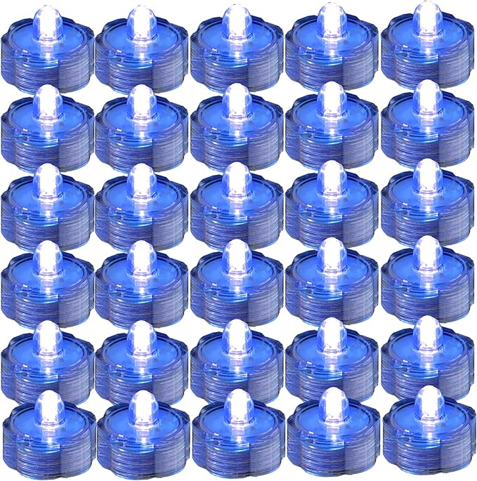 Bright LED Floral Tea Light Submersible Lights for Party Wedding (Blue, 60 Pack)