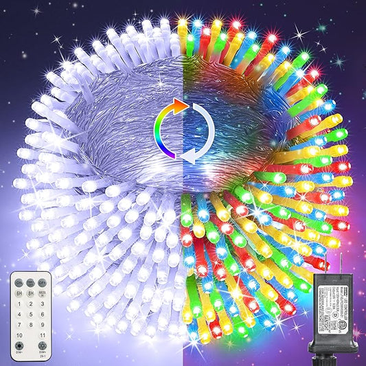 Color Changing Christmas Lights, 175ft 500 LED White & Multicolor Christmas String Lights with Remote, 11 Modes Christmas Twinkle Lights Waterproof for Christmas Party, Garden, Xmas Tree Decorations