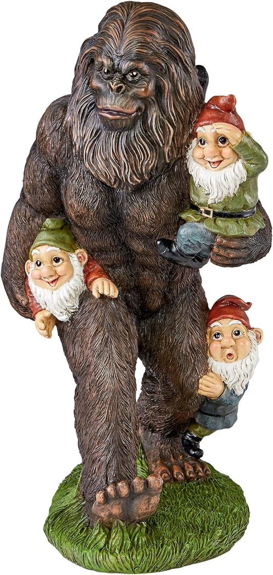 Design Toscano Schlepping the Garden Gnomes Bigfoot Yeti Indoor/Outdoor Garden Statue, 16 Inch Tall, Cast Stone Resin, Painted Full Color Finish
