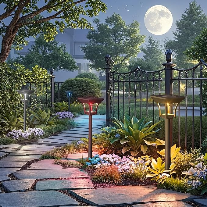 CINOTON 8 Pack RGBCW Solar Pathway Outdoor Lights, 3 Lighting Modes Solar LED Garden Lights, IP65 Waterproof Outside Solar Powered Landscape Lighting for Sidewalk Driveway Backyard RGB/Warm/Cold White