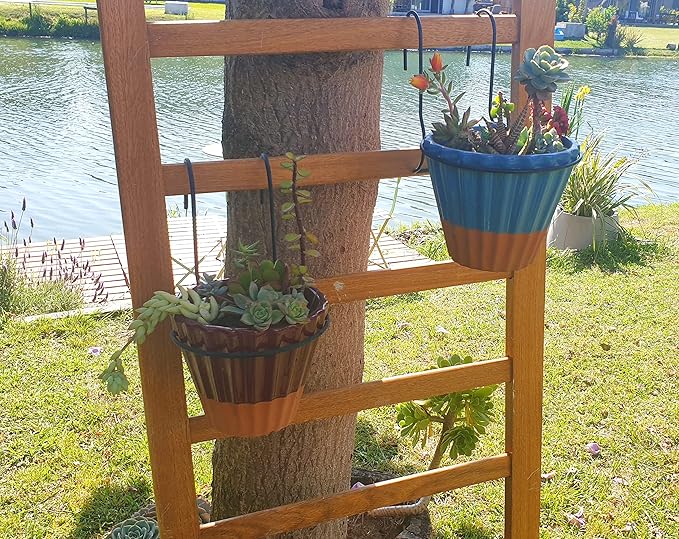 6 Pieces, 4 inches Iron hanging Flower Pot. Metal Plant Wall Hanger, Vertical Yard Garden. Planter Hook Ring, Rail Metal Fence. Indoor and Outdoor. Wire Trellis. Collapsible Bracket. (4 inches)