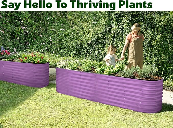 Galvanized Raised Garden Beds Outdoor // 8×2×2 ft Planter Raised Beds for Gardening, Vegetables, Flowers // Large Metal Garden Box (Purple) // Patented Tool-Free Design