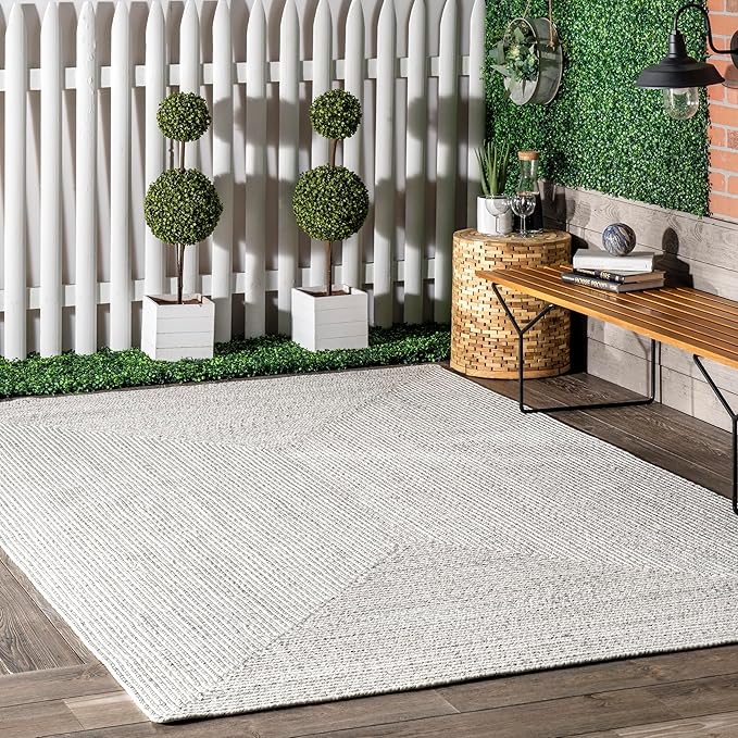 nuLOOM 6' x 9' Solid Hand Braided Indoor/Outdoor Area Rug, Pet-Friendly, High Traffic, Weather Resistant, for Patio, Balcony, Bedroom, Living Room, Dining Room, Wynn Ivory