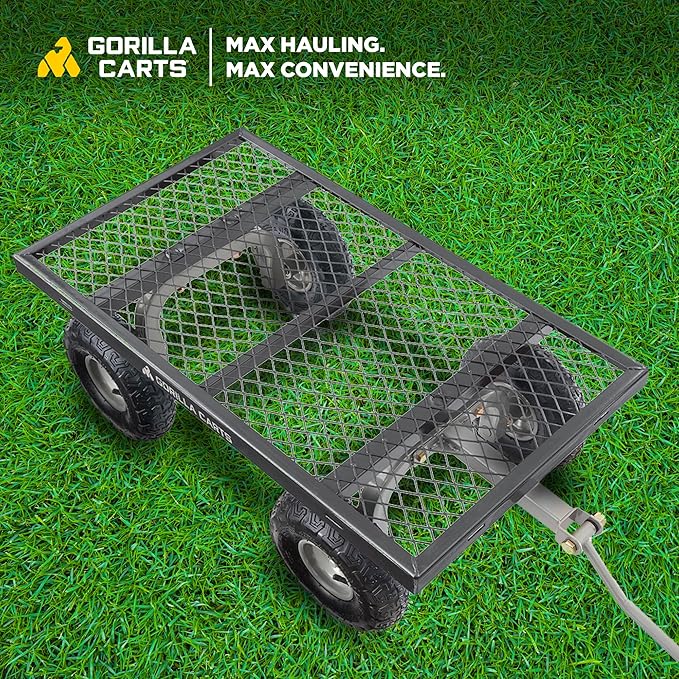 Gorilla Carts Steel Utility Cart, 4 Cu Ft Bed, 800 lb Load Capacity, Black – Heavy-Duty Outdoor Hauling Wagon with Removable Side Panels for Yard, Lawn, Garden or Landscaping