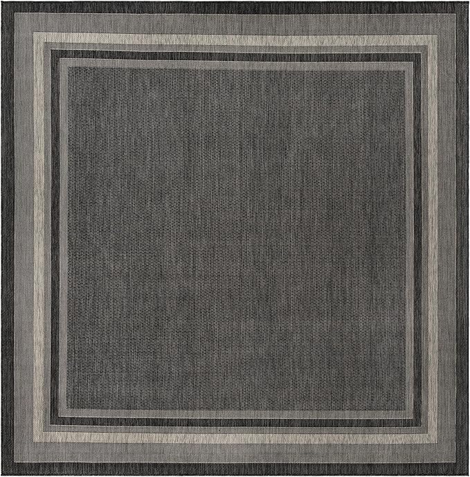 Unique Loom Outdoor Border Collection Area Rug - Soft Border (13' Square Black/Ivory)