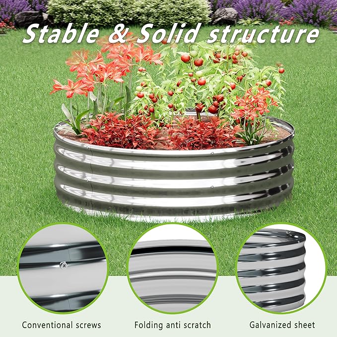 3PCS 3x3x1FT Galvanized Raised Garden Bed Kit,Vegetable Boxes-Round Metal Flower Box,Large Planter Raised Beds Outdoor Garden for Planting,Fruit,Herb-Sliver
