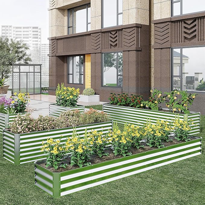 EKX 6x2x2FT Galvanized Raised Garden Bed, Raised Garden Bed Kit-Metal Planter Box Outdoor,Planting for Vegetables, Fruits,Herbs, Flowers-Slive