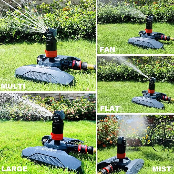Eden 96122 Metal Adjustable 6-Pattern Mobile Rotary Gear Drive Garden Sprinkler & 94124 Multi Pattern Turbo Gear Drive Sprinkler Plus Misting System