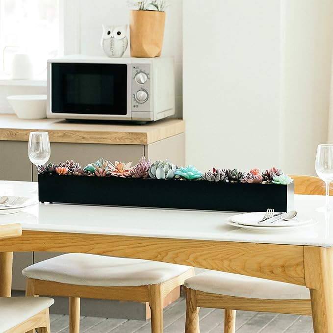 DR&Co Modern Rectangle Planter Box - 32" Metal Planter Ideal for Long Succulent, Rectangular Box for Table or Window Sill, Trough for Indoor Window, Black