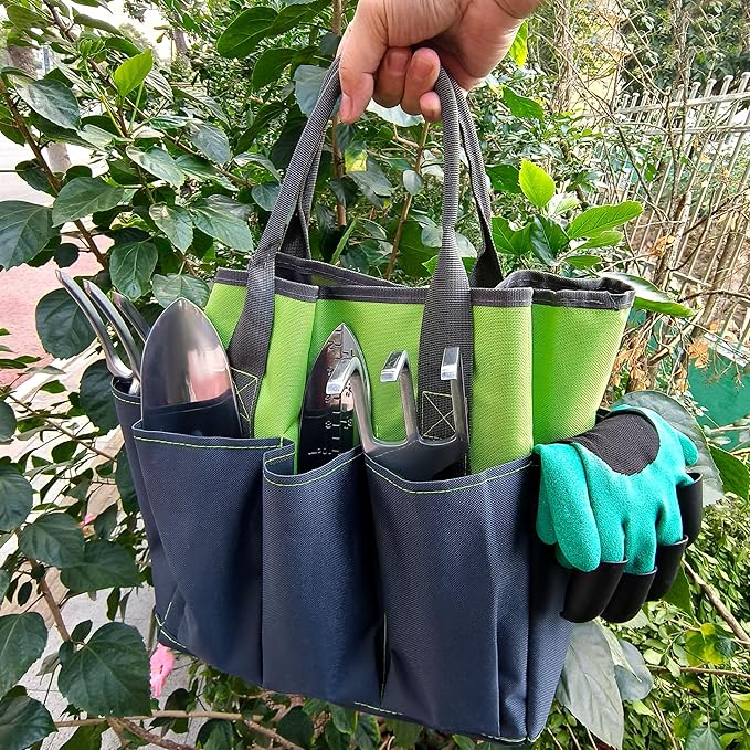 Gardening Tools – 42 Piece Premium Gardening Tool Set,Heavy Duty Hand Tools with Fashion Garden Tools Organizer Handbag,Rust-Proof Gardening Tool Kit, Ideal Gardening Gifts for All (Green/Grey)