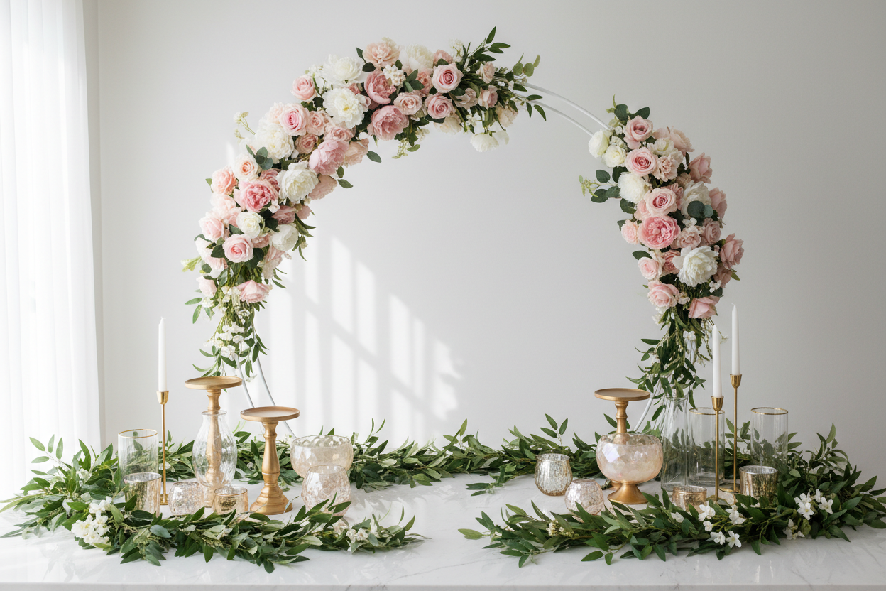 Event & Wedding Supplies

Description:
Make every event unforgettable with our curated selection of floral arches, garlands, centerpiece bases, and decorative accents. Perfect for weddings, parties, corporate events, and large-scale floral designs. (make it real photo)